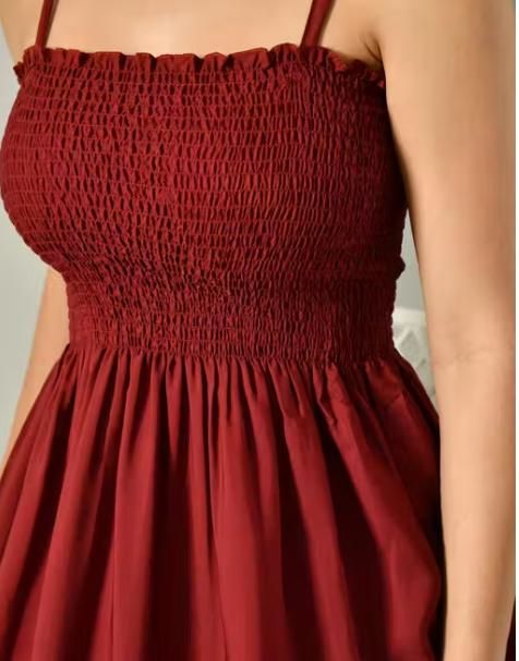 Women's Maroon Fit & Flare Sleeveless Dress